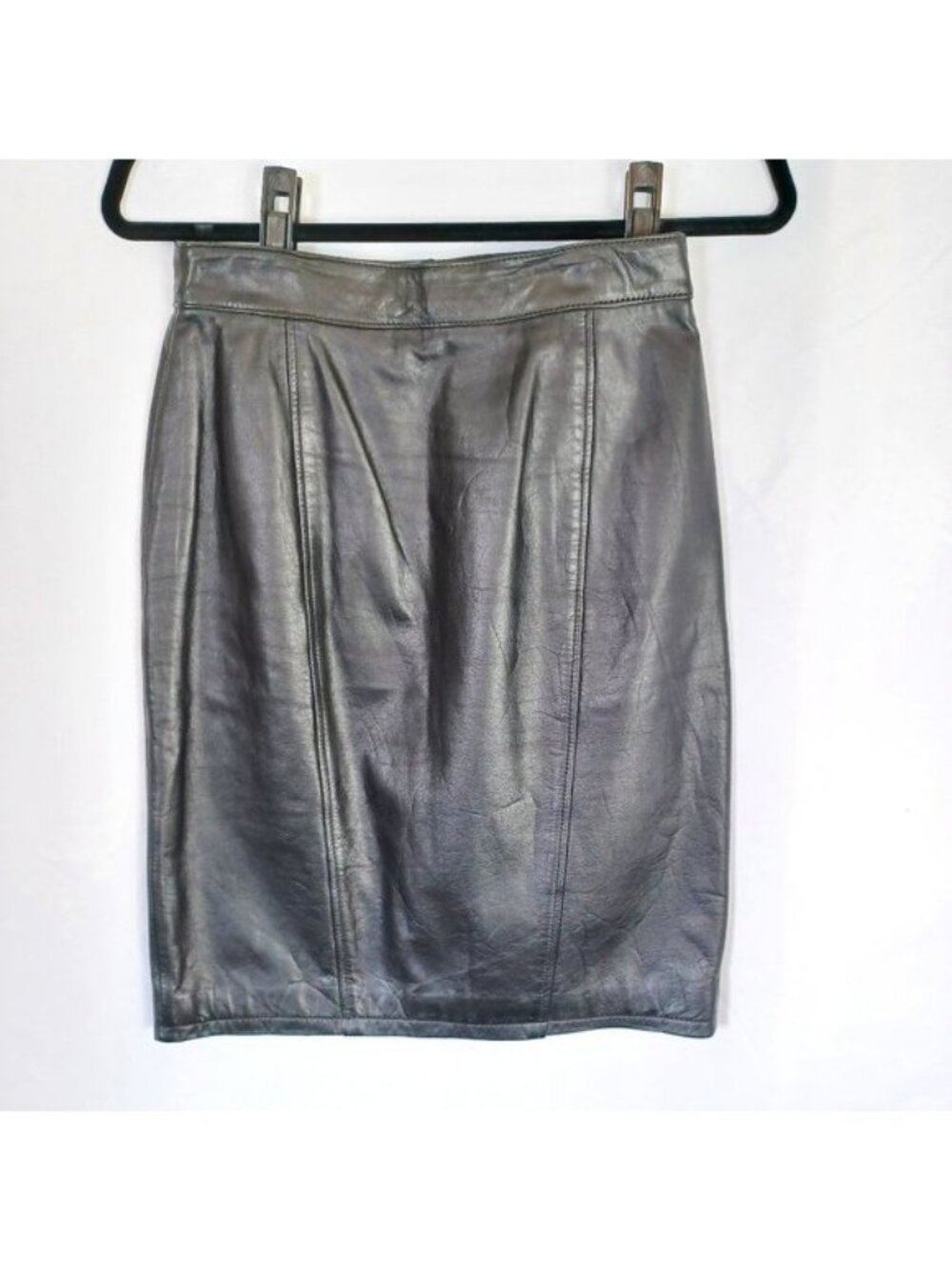 Pelle Cuir Black Leather Lined Zip Up Knee Length Pencil Skirt Women size 8